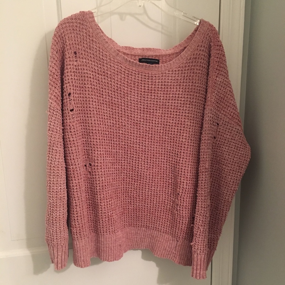 Slouchy, distressed, pink sweater